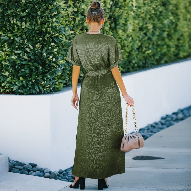 Taffeta Dress Short Sleeve Satin Dress Gown