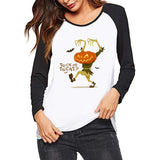 Halloween Costumes Pattern Printed Color Contrast Long Sleeve T-shirt Women's Top