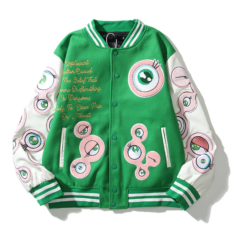 Cardigan Baseball Jacket Autumn and Winter Murakami Long Eye Embroidery Badge Baseball Uniform Men's and Women's Jacket Cardigan Coat Sweatshirt