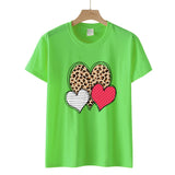 Valentine's Day T Shirts Couples Leopard Print Heart Printing Women's Pullover Short Sleeve T-shirt