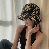 Women Bucket Hat Large Brim Fisherman Breathable Lace Screen Flowers