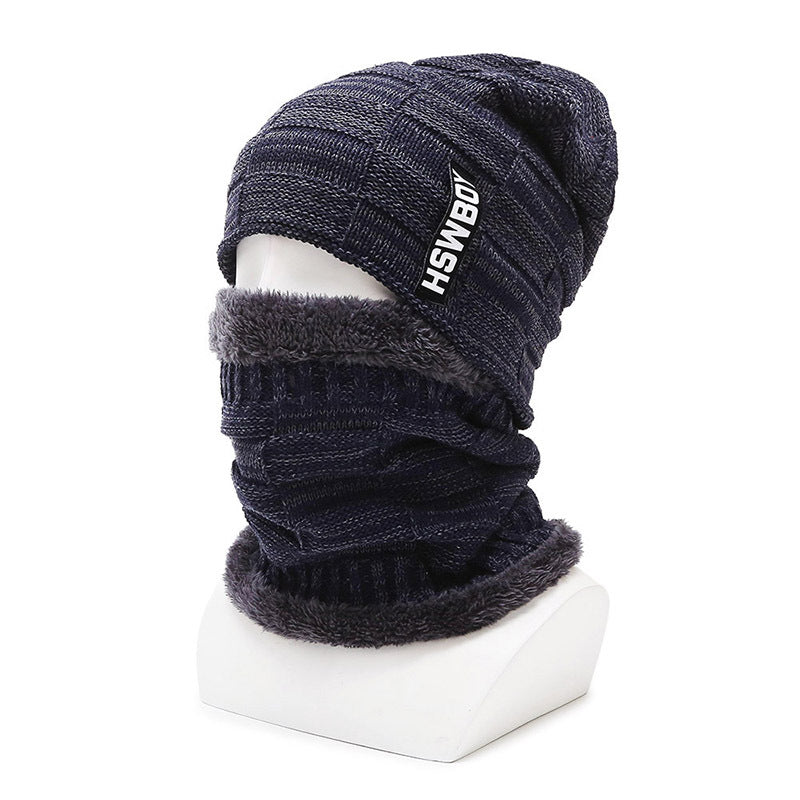 Winter Hats Men's Winter Fleece-Lined Thickened Trendy Warm Wool Knitted Hat