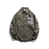 Man Fall Outfis Vintage Contrast Color Pocket Shirt Loose Leisure All-Matching Shirt