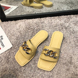 Finn Chain Pointed Toe Mule Summer Metal Buckle Soft Bottom Soft Leather Open Toe Slippers