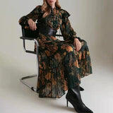 Betty Draper Valentine's Day Dress Spring Vintage Printed Collar Long Dress