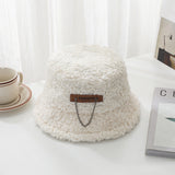 Vintage Check Bucket Hat Letter Lamb Wool Bucket Hat