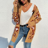 Women's Cardigan Knit Sweater Women's Autumn Winter Sweater Leopard-Print Sweater Cardigan