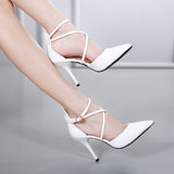 White Strappy Heels Stiletto Sandals Summer OL Work Shoes