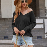 Women Pullover Knit Sweater Autumn and Winter Knitwear Solid Color and V-neck Sweater Women's Top