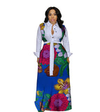 Romany Gypsy Outfits Digital Printed Large Swing Skirt with Belt Dress