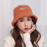 Women Bucket Hat Lamb Wool Bucket Hat Warm Letters