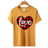 Valentine's Day T Shirt Love Letter Color Plaid Printed Pullover Short Sleeve Women's T-shirt