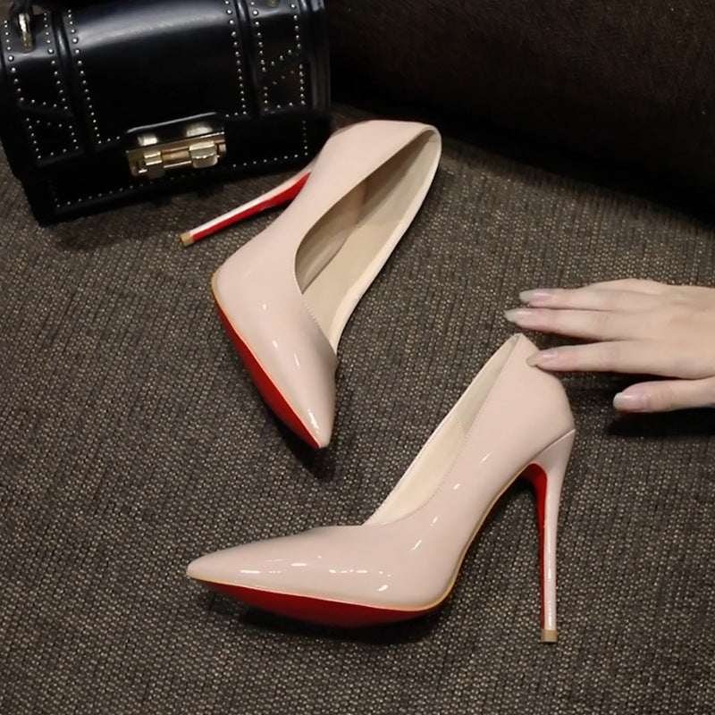 Red Bottom Heels Stiletto Heel Shallow Mouth Pointed Patent Leather Pumps