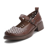 Highway Flat Sandals Summer Genuine Leather Retro Hollow Breathable Casual Sandals for Women