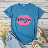 Valentine's Day T Shirts Couples Autumn I Love You Lips Cotton Pullover Short Sleeve T-shirt