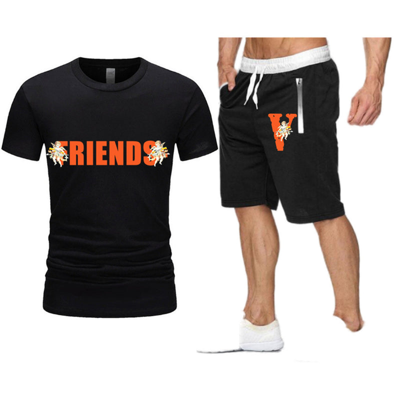 Vlone T Shirts & Shorts 2 Piece Set Summer Trendy Shorts Men'S Casual