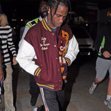 Travis Baseball Jacket Baseball Uniform Men and Women Stand Collar Puffer Jacket Loose Cotton Coat
