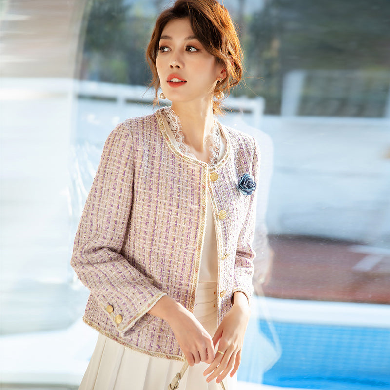 Gloria Vanderbilt Pink Elegant Socialite Casual round Neck Short Coat