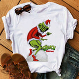 Men and Women Grinch Shirt Christmas Loose Grinch Printed Short Sleeve