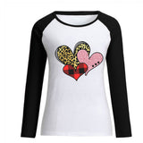 Valentine's Day T Shirts Couples Leopard Plaid Love Loose Long Sleeve T-shirt