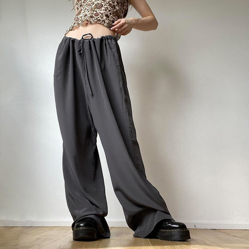 Julia Fox Low Rise Jeans Draping Comfortable Fabric Loose Wide Leg Pants Elastic Waistband Lace-up Mop Pants