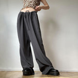 Julia Fox Low Rise Jeans Draping Comfortable Fabric Loose Wide Leg Pants Elastic Waistband Lace-up Mop Pants