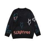 Men Sweater Cartoon Letters Brocade Sweater Men's Trendy Pullover