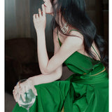 Emerald Green Dress Green V-neck Backless Sling