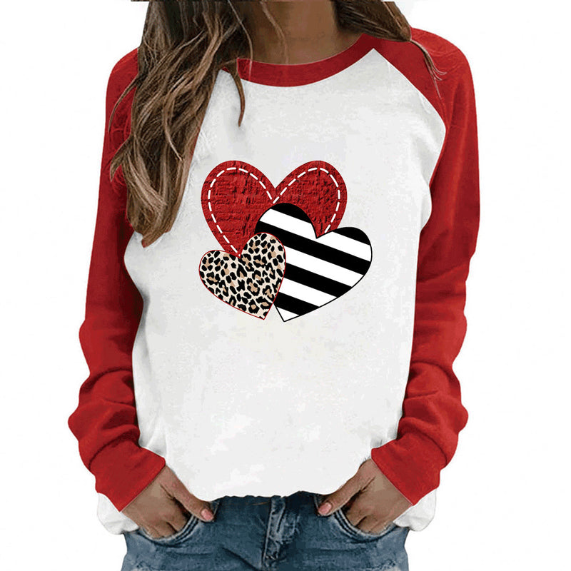 Valentine's Day T Shirt Women's Long Sleeve Heart Printing Long Sleeve
