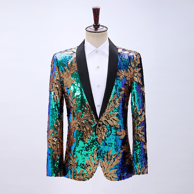 Men Prom Outfits Leaves Color Change Sequins Casual Multicolor