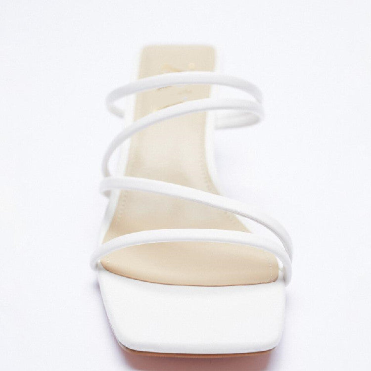White Strappy Heels Summer Limited Thin Strap Sandals Wine Cup Heel Outdoor Slippers