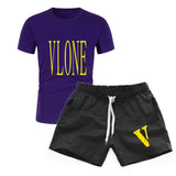 Vlone T Shirts & Shorts 2 Piece Set Men'S T-Shirt Set Casual Sweatpants Beach Shorts