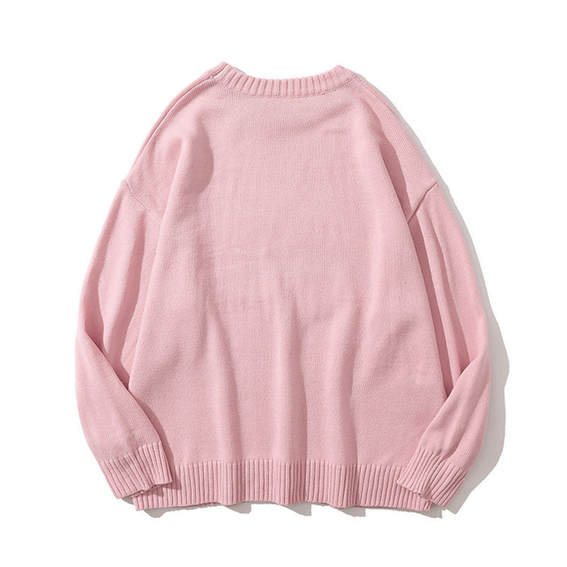 Men Sweater Heart Letter Jacquard Sweater Men's Round Neck Pullover
