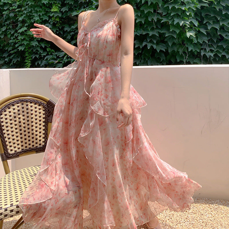 Coachella Music Festival Outfits Long Dress Summer Seaside Vacation Floral Strap Dress