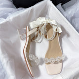 Nude Low Block Heel Bow Rhinestone Holiday Sandals