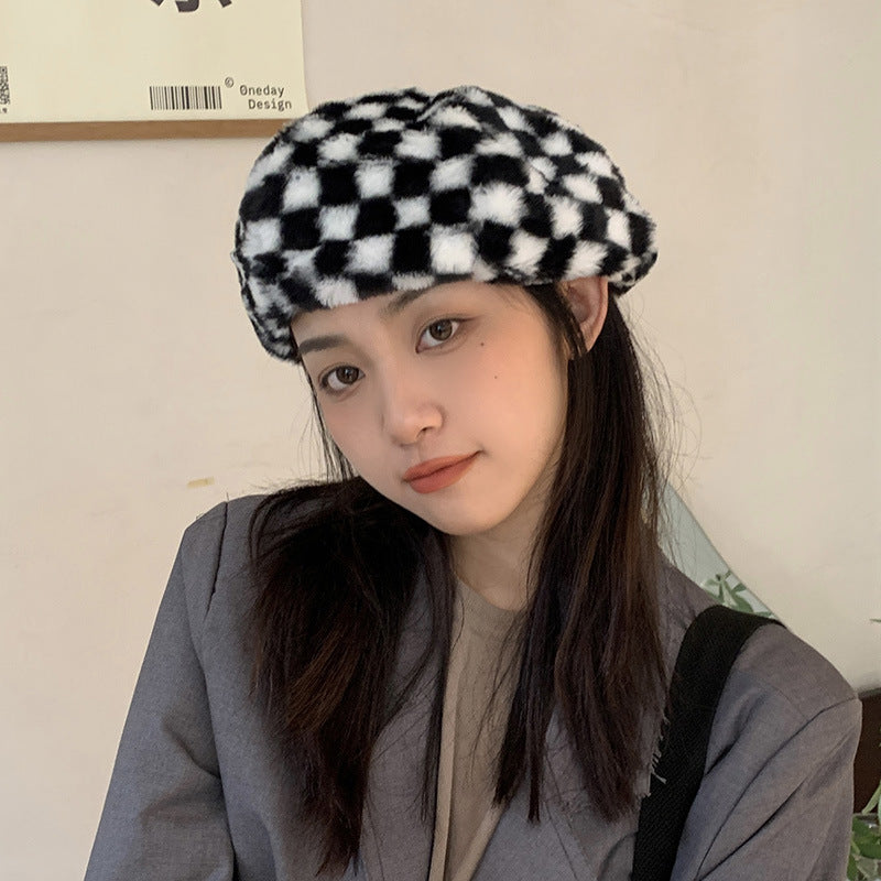 Vintage Check Bucket Hat Beret Plaid