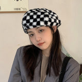 Vintage Check Bucket Hat Beret Plaid