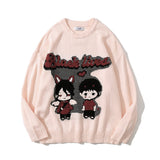 Men Sweater Cartoon Jacquard Sweater Men's round Neck Sweater Boyfriend Harajuku Style Trendy Loose Pullover