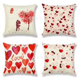 Valentine's Day Pillow Covers 4 Piece Random Styles Together, Red Peach Heart Couple Linen Cushion Love Tree Lumbar Cushion Cover
