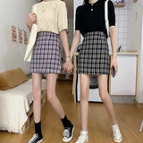 MIDI Mauve Skirt Summer Tartan Skirt A- Line Skirt High Waist Hip-Wrapped Skirt