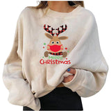 Merry and Bright Sweatshirts Fleece-Lined Christmas Personality Printed Loose Sweatshirt plus Size Women