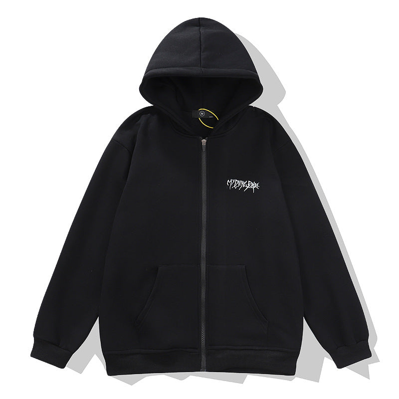 Cardigan Baseball Jacket Kan'ye Hoodie Hooded Fleece-Lined Zipper Cardigan Sweater