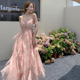 Coachella Music Festival Outfits Long Dress Summer Seaside Vacation Floral Strap Dress
