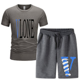 Vlone T Shirts & Shorts 2 Piece Set Men 'S Summer Printed Sports Short-Sleeved T-Shirt Set