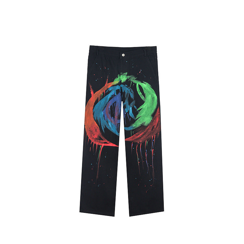 Man Fall Outfits Graffiti Straight Jeans Hip Hop Trousers
