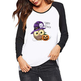 Halloween Costumes Pattern Printed Color Contrast Long Sleeve T-shirt Women 'S Top