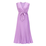 Emerald Green Dress Solid Color Sleeveless Pleated Chiffon