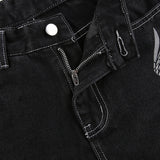 Julia Fox Low Rise Jeans Wings Printing Straight Jeans Hot Girl Low Waist All-Match Slimming Casual Pants