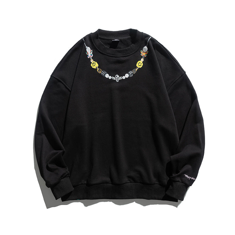 Man Fall Outfis Printed Casual Round Neck Sweater Loose Top