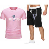 Vlone T Shirts & Shorts 2 Piece Set Rose Large V Printed Men'S And Women'S Loose Short-Sleeved T-Shirt